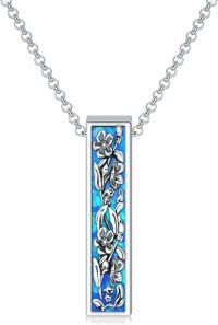 wholesale 925 Sterling Silver Blue Opal Floral Cremation Keepsake Urn Pendant Necklace for Ashes Memory Jewelry-Blue Opal