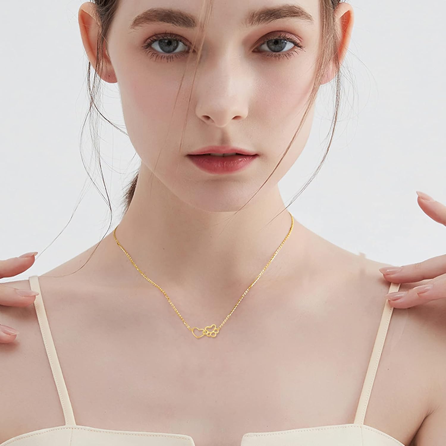 wholesale 14K Gold Heart & Paw Print Charm Necklace - Minimalist s for Her-0-5