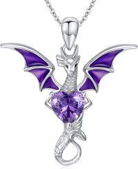 wholesale Sterling Silver Birthstone Dragon Heart Necklace for Women-February