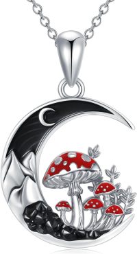 wholesale 925 Sterling Silver Crescent Moon Mushroom Pendant Necklace-Mushroom
