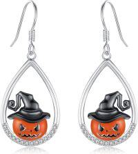 wholesale 925 Sterling Silver Teardrop Witch Hat Pumpkin Drop Earrings for Women Girls Halloween Gift 4cm Long-Pumpkin Earrings