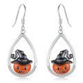 wholesale 925 Sterling Silver Crescent Moon with Cat and Stone Drop Earrings for Women - Halloween  Ideas-0-0