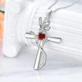 wholesale 925 Sterling Silver Cross Pendant With Red Gemstone And Lily Design-0-51
