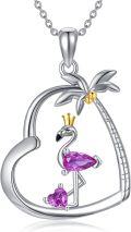 wholesale 925 Sterling Silver Flamingo Palm Tree Heart Shape Pendant Necklace for Women Girls Gifts-0-0