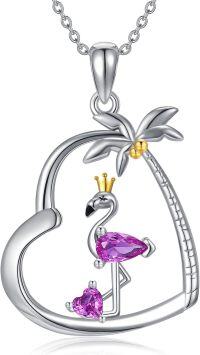 wholesale 925 Sterling Silver Flamingo Palm Tree Heart Shape Pendant Necklace for Women Girls Gifts-Flamingo