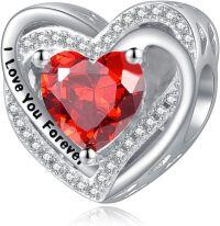 wholesale 925 Sterling Silver Heart Birthstone Charms for Bracelets Jewelry Gifts-Bead - Jan - Garnet