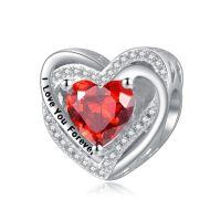 wholesale 925 Sterling Silver Heart Birthstone Charms for Bracelets Jewelry Gifts-Bead - Jan - Garnet