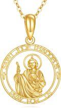 wholesale 14K Gold Round St Jude Thaddeus Medal Necklace Christian Gifts for Women-0-0
