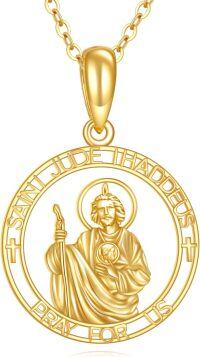 wholesale 14K Gold Round St Jude Thaddeus Medal Necklace Christian Gifts for Women-St. Jude