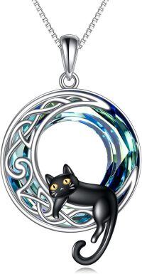 wholesale 925 Sterling Silver Black Cat Moonstone Pendant Necklace for Women Girls s-Black Cat Crystal Necklace-A