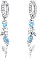 wholesale 925 Sterling Silver Mermaid Blue Crystal Drop Dangle Hook Earrings for Women Girls-0-0