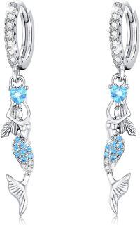 wholesale 925 Sterling Silver Mermaid Blue Crystal Drop Dangle Hook Earrings for Women Girls-01-Mermaid(Blue)