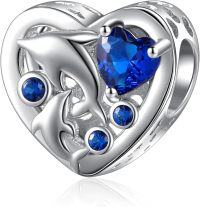 wholesale 925 Sterling Silver Dolphin Heart Pendant Bead Charm for Women DIY-28-Mom and daughter dolphin charm
