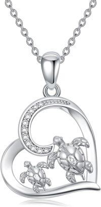 wholesale 925 Sterling Silver Gold Cubic Zirconia Turtle Heart Pendant Necklace for Women Lucky Ocean  FGI1I2-turtles necklace