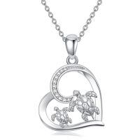 wholesale 925 Sterling Silver Mother And Child Turtle Pendant Necklace With Crystals-turtles necklace
