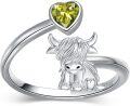 wholesale Sterling Silver Birthstone Highland Cow Ring Custom Engraved Name Adjustable Women s Jewelry Gift-0-0
