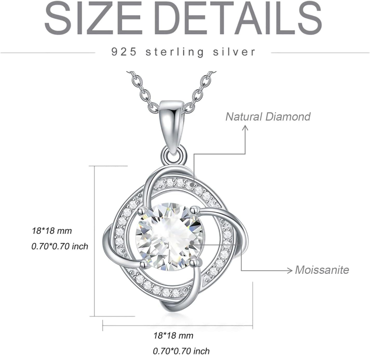 Sterling Silver 2Ct Moissanite Diamond Love Knot Pendant Necklace-0-5