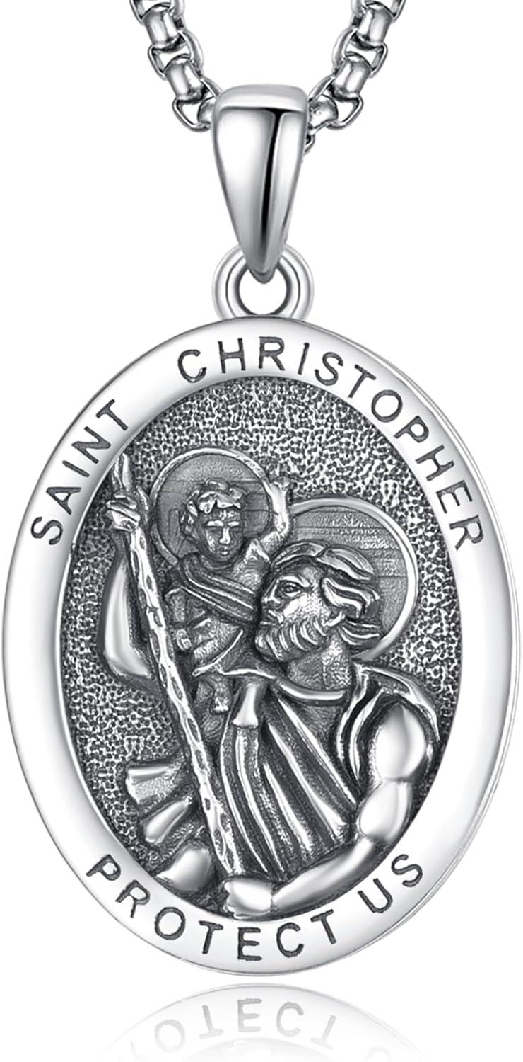 Sterling Silver Monetshe Patron Saint Medals Catholic Pendant Necklaces-Saint Christopher