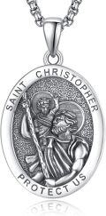 wholesale 925 Sterling Silver St Christopher Medal Necklace for Men Women Catholic Jewelry Protection Gift 43cm Chain Length-0-0