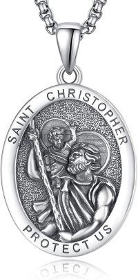 wholesale 925 Sterling Silver St Christopher Medal Necklace for Men Women Catholic Jewelry Protection Gift 43cm Chain Length-Saint Christopher