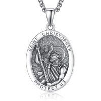 wholesale 925 Sterling Silver Saint Christopher Oval Religious Medal Pendant-Saint Christopher
