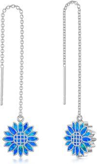 wholesale 925 Sterling Silver Blue Opal Flower Threader Drop Dangle Earrings Gift for Women Girls-3-Sunflower