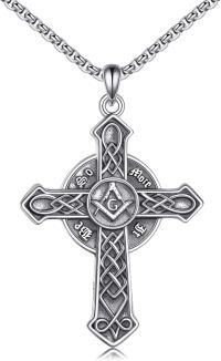 wholesale 925 Sterling Silver Masonic Celtic Cross with Square & Compasses Pendant Necklace for Men Women Freemasonry s 36 Chain-A-Cross-1