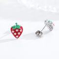 wholesale 925 Sterling Silver Red Enamel Fruit Stud Earrings (Strawberry)-0-1