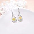 wholesale 925 Sterling Silver Gold Plated Sunflower Teardrop Dangle Earrings for Women Girls  4cm Long-0-2