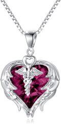 wholesale Sterling Silver Austrian Crystal Caduceus Angel Wing Heart Nurse Necklace-0-42