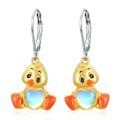 wholesale 925 Sterling Silver Adorable Duck Earrings Wholesale With Heart Charm And Rainbow Glow Design-0-0