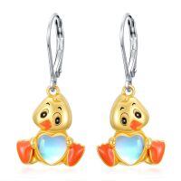 wholesale 925 Sterling Silver Adorable Duck Earrings Wholesale With Heart Charm And Rainbow Glow Design-02-Duck