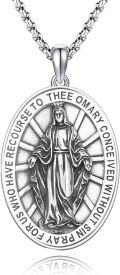 wholesale 925 Sterling Silver Virgin Mary Medal Necklace Pendant with Chain for Women and Men-0-0
