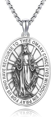 wholesale 925 Sterling Silver Virgin Mary Medal Necklace Pendant with Chain for Women and Men-14a-Virgin Mary-14a-Virgin Mary