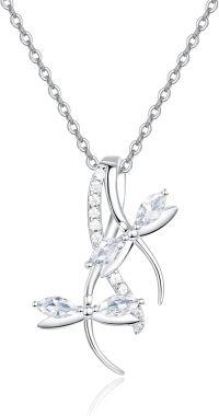 wholesale 925 Sterling Silver Crystal Dragonfly Pendant Necklace with Extender Chain (30)-Clear