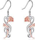 wholesale 925 Sterling Silver Rose Flower Musical Note Drop Earrings with Treble Clef Design for Women Girls Gifts-0-0