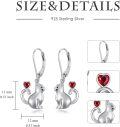 wholesale 925 Sterling Silver Red Heart and Cat Shape Drop Earrings for Women-0-2