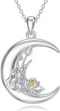 wholesale  Sterling Silver Moon Pendant Birth Flower Necklace for Women -7-Jul-Lotus