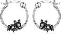 wholesale 925 Sterling Silver French Bulldog Hoop Earrings - Adorable Dog Gift for Her-French Bulldog-Black