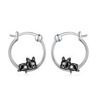 wholesale 925 Sterling Silver French Bulldog Hoop Earrings Wholesale Sleepy Dog Charm Jewelry-French Bulldog-Black