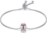 wholesale 925 Sterling Silver Nickel-Free Baseball Bead Bracelet – Hypoallergenic Adjustable Chain for Gifts-Baseball