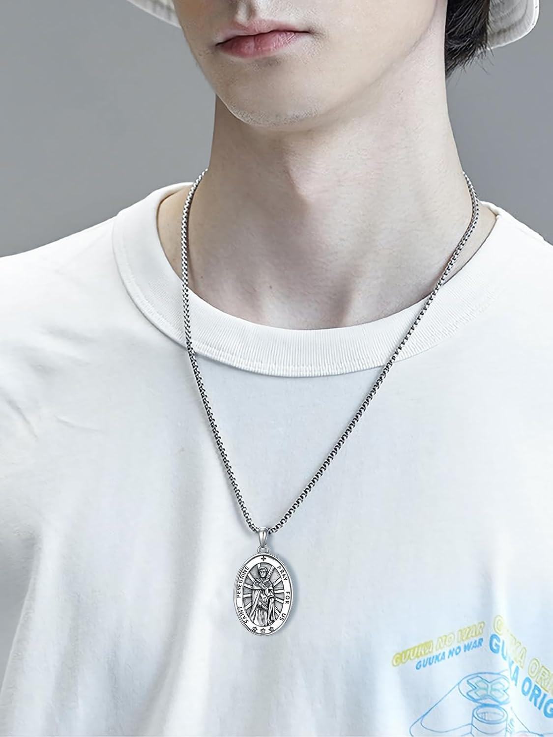 Sterling Silver Stone Patron Saint Necklace Amulet Jewelry Gift for Men Women-0-4