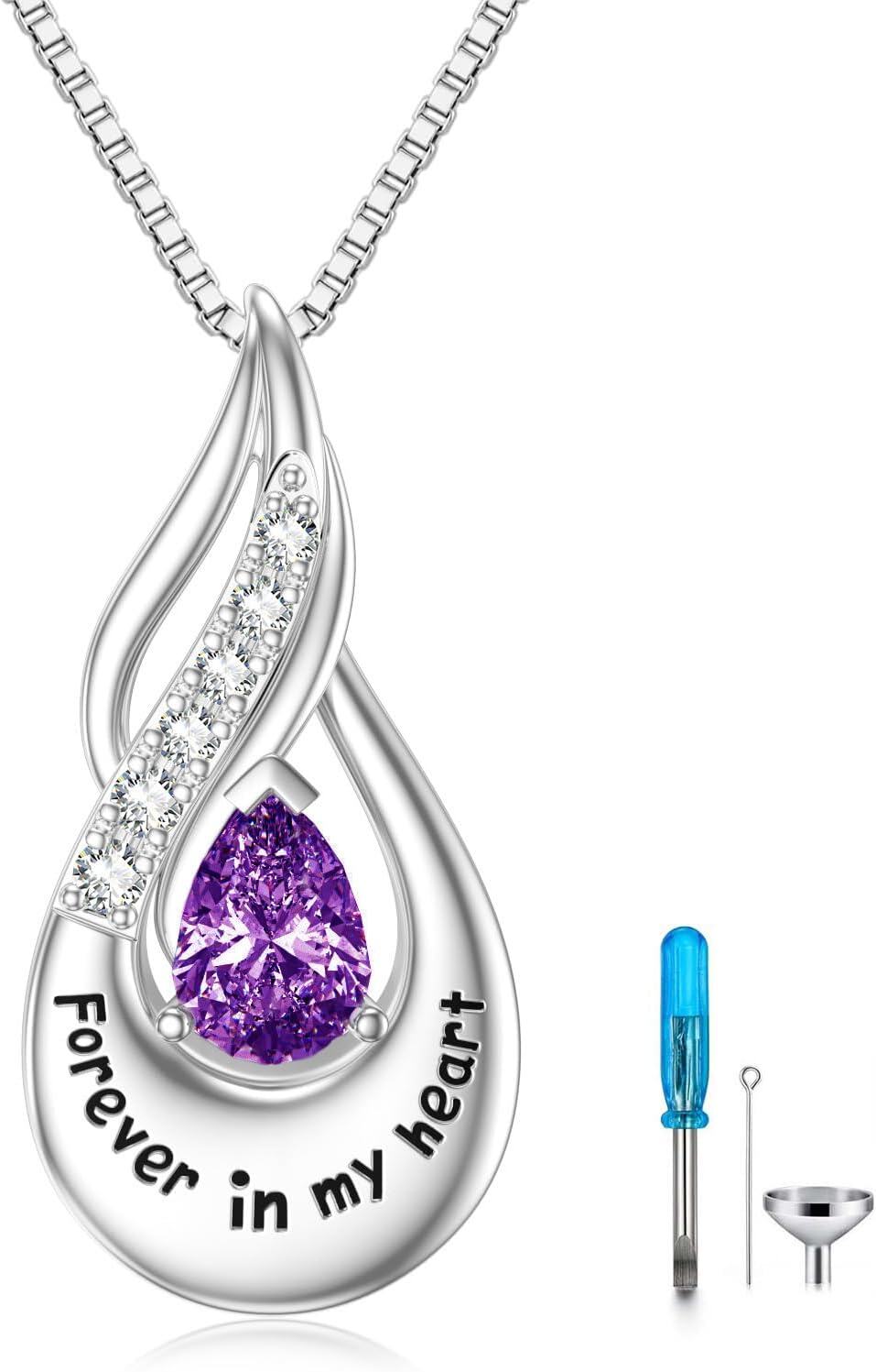 Sterling Silver Moonstone Opal Turquoise Larimar Black Onyx Cremation Jewelry for Ashes-A 02-Feb-Amethyst-Non-custom-Custom-A 02-Feb-Amethyst Custom-A 02-Feb-Amethyst-A 02-Feb-Amethyst Non-custom