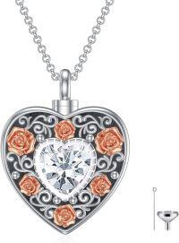 wholesale Sterling Silver Birthstone Angel Wing Cross Rose Heart Cremation Urn Necklace for Women with Funnel Kit ( chars)-Heart Non-personalized 04-Apr-White Zirconia