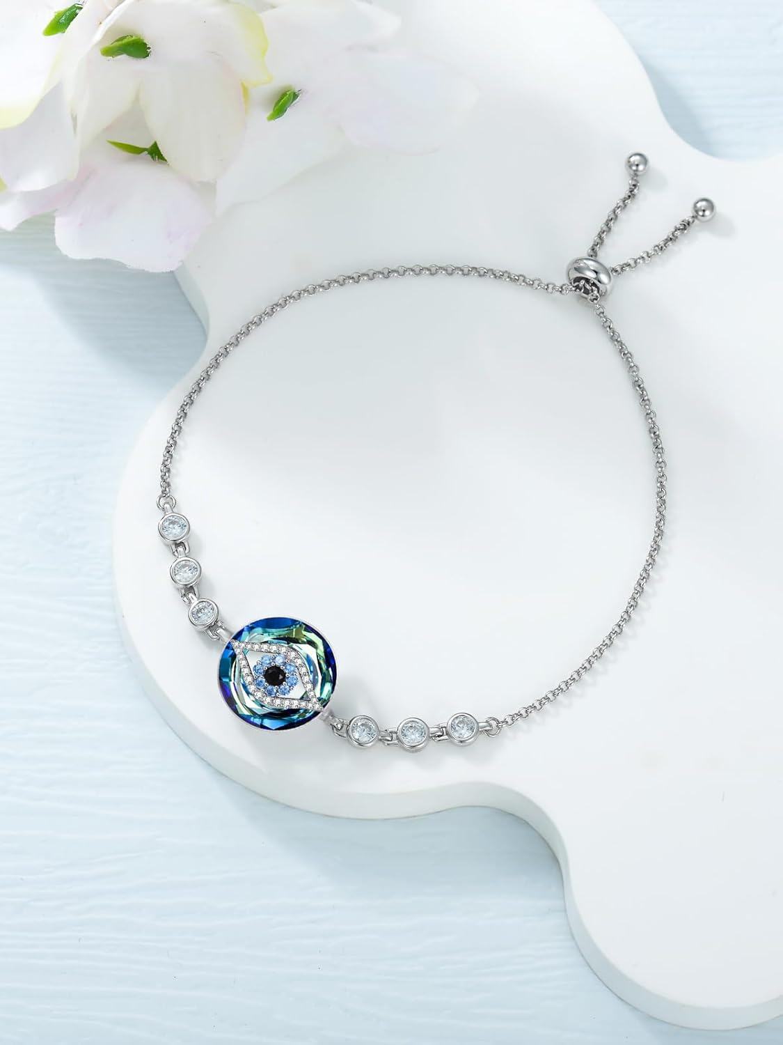 Sterling Silver Crystal Evil Eye Necklace Pendant for Women Protection Good Luck Gift-0-6