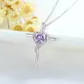 TOUPOP Sterling Silver Birthstone Cross Necklace Heart Pendant Gift for Women-0-4
