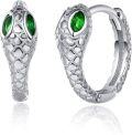 wholesale 925 Sterling Silver Snake Green Stone Hypoallergenic Hoop Earrings for Women and Girls-0-0