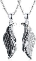 wholesale 925 Sterling Silver Winged Angel Pendant Necklace with Black and White CZ Stones for Couples Gifts-0-0