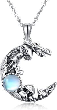wholesale 925 Sterling Silver Moon Pendant with Blue Stone for Women's Necklaces Gifts-Mushroom with Moonstone