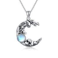 wholesale 925 Sterling Silver Crescent Moon Necklace With Adorable Details-Mushroom with Moonstone